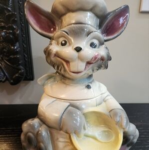 Vintage Brush McCoy Pottery Happy Bunny Chef Rabbit Cookie Jar Rare 1960's